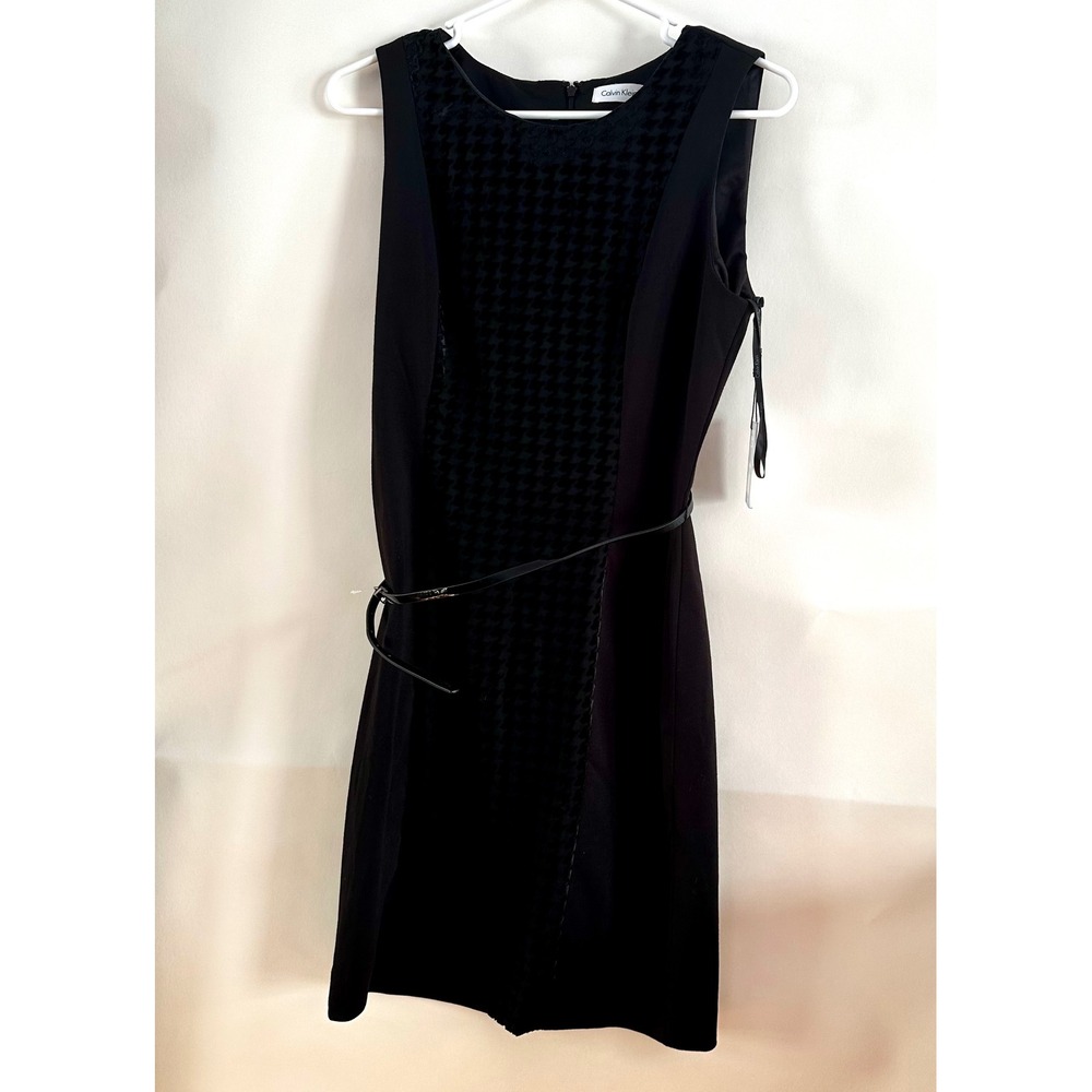 Calvin Klein Black Velvet Houndstooth Sheath Dress CD2Y1BFU Size 8 NEW